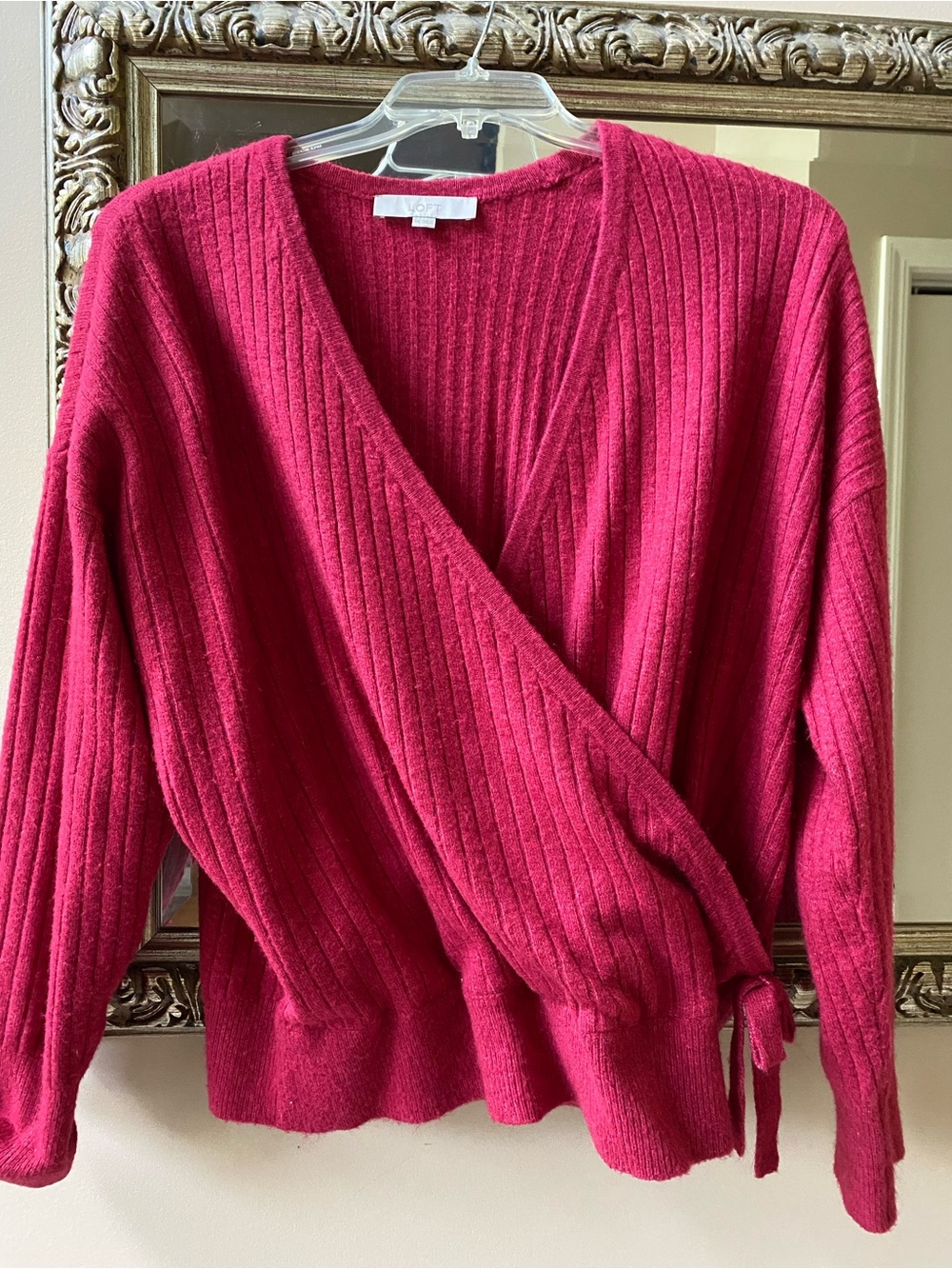 Loft Ribbed Faux Wrap-Front Women's Sweater - Berry Pink, XXL